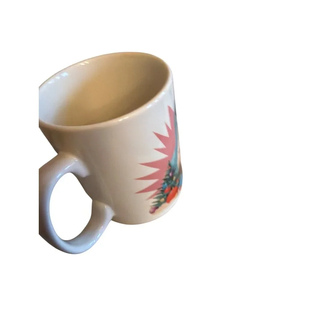 Dinosaur Themed Ceramic Mug With Pink Background & Christmas Design